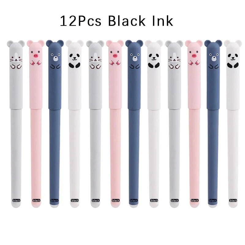 12pcs Animals Panda Erasable Gel Pen 0.5mm Blue Black Erasable Pen Refills Rods Washable Handle School Supplies Stationery Oasis Select 12pcs black ink