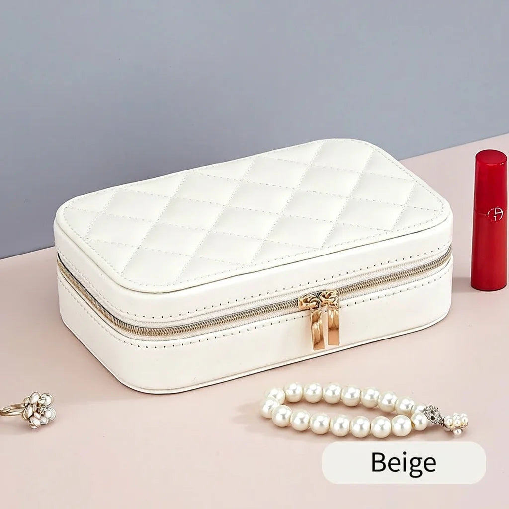 Jewelry Storage Box Portable Double Layer Jewelry Organizer Travel Jewelry Box Dustproof For Business Trips Home Dressing Table Oasis Select Beige
