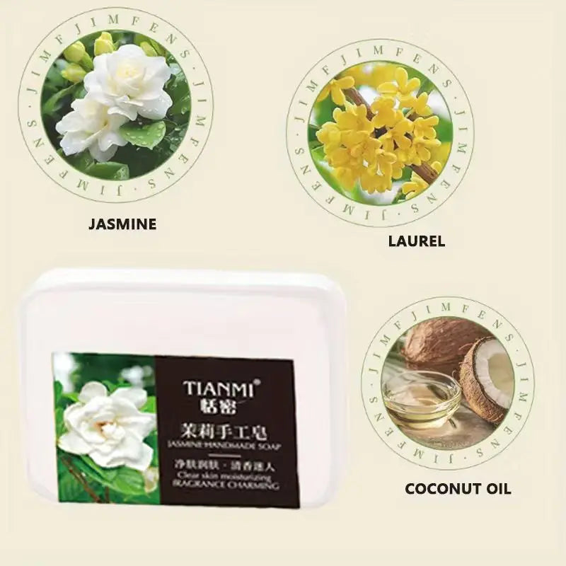 2PCS jasmine handmade soap, rich in jasmine extract, softens rough skin, replenishes moisture and cleanses Oasis Select