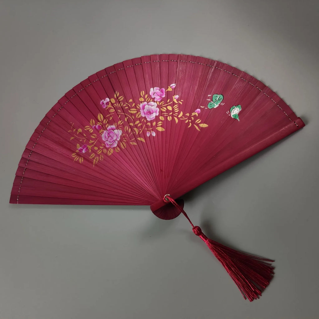 All bamboo spray painting fan high-end fine painting dance fan hollow carving folding fan Oasis Select 12
