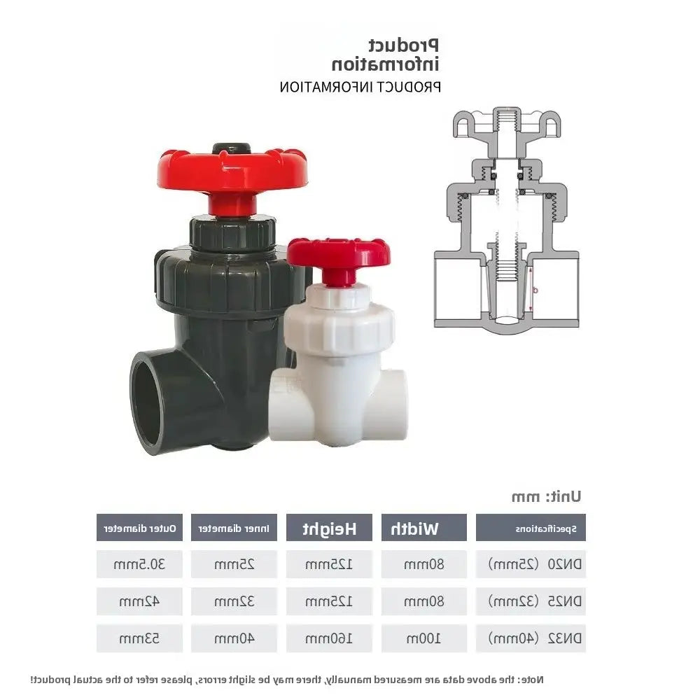 1pc20/25/32/40/50/63mm Hi-quality UPVC Gate Valve Garden Irrigation Aquarium Accessories Precision Flow Control PVC Sluice Valve Oasis Select