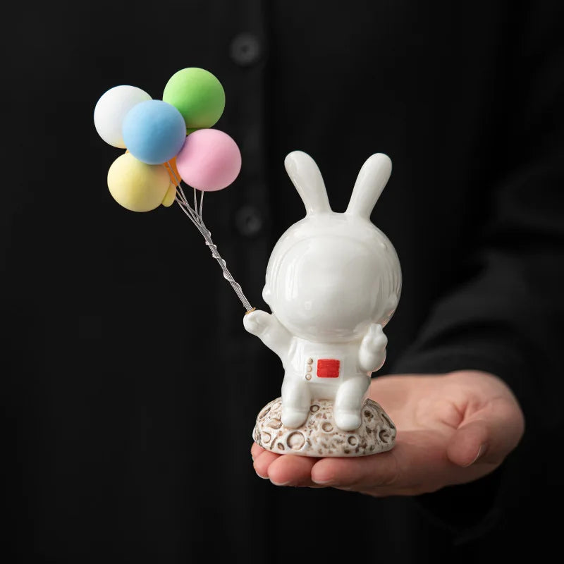 Ceramic Cute Space Rabbit Aromatherapy Burner Ornament for Home Indoor Tea Pet Jade Rabbit Incense Burner Incense Oasis Select
