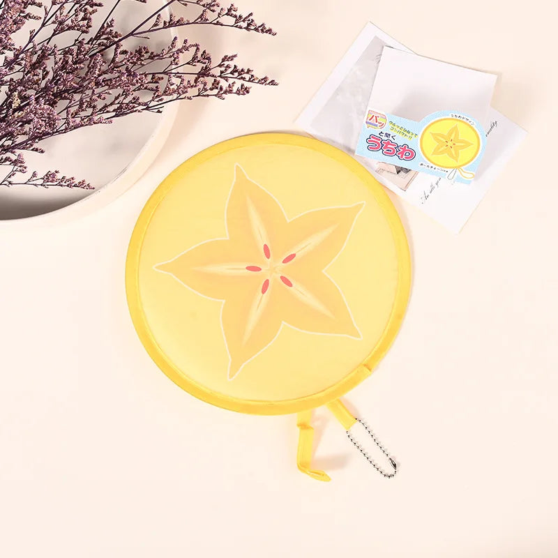 Foldable Mini Fruit Pattern Hand Fan With Keychain Portable Wind Fan For Outdoor Travel Daily Cooling Decor Accessory Gift Oasis Select star fruit