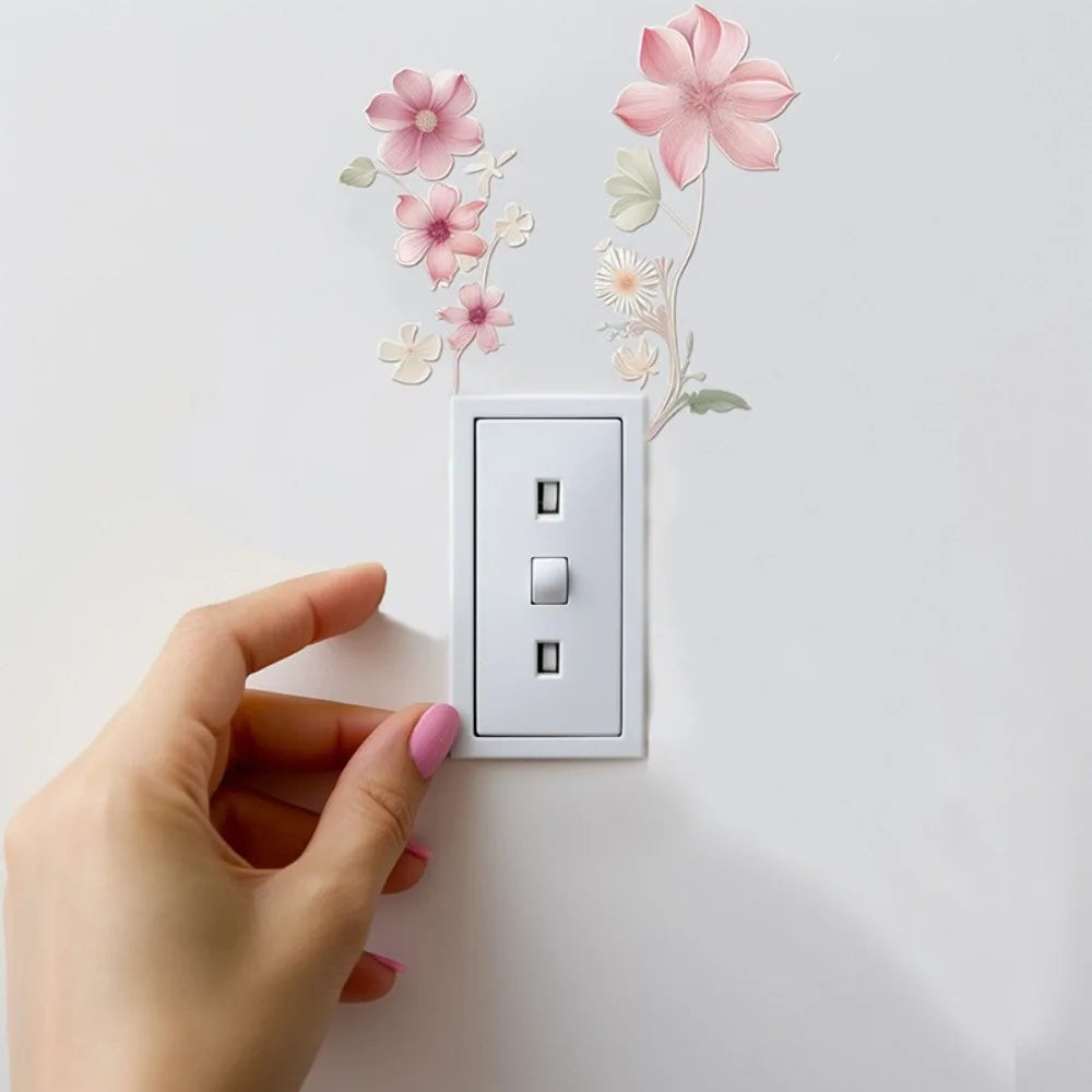 Beautiful Flowers Switch Wall Sticker PVC DIY Waterproof Sticker Removable Home Decoration Stickers Bedroom Bathroom Living Room Oasis Select B