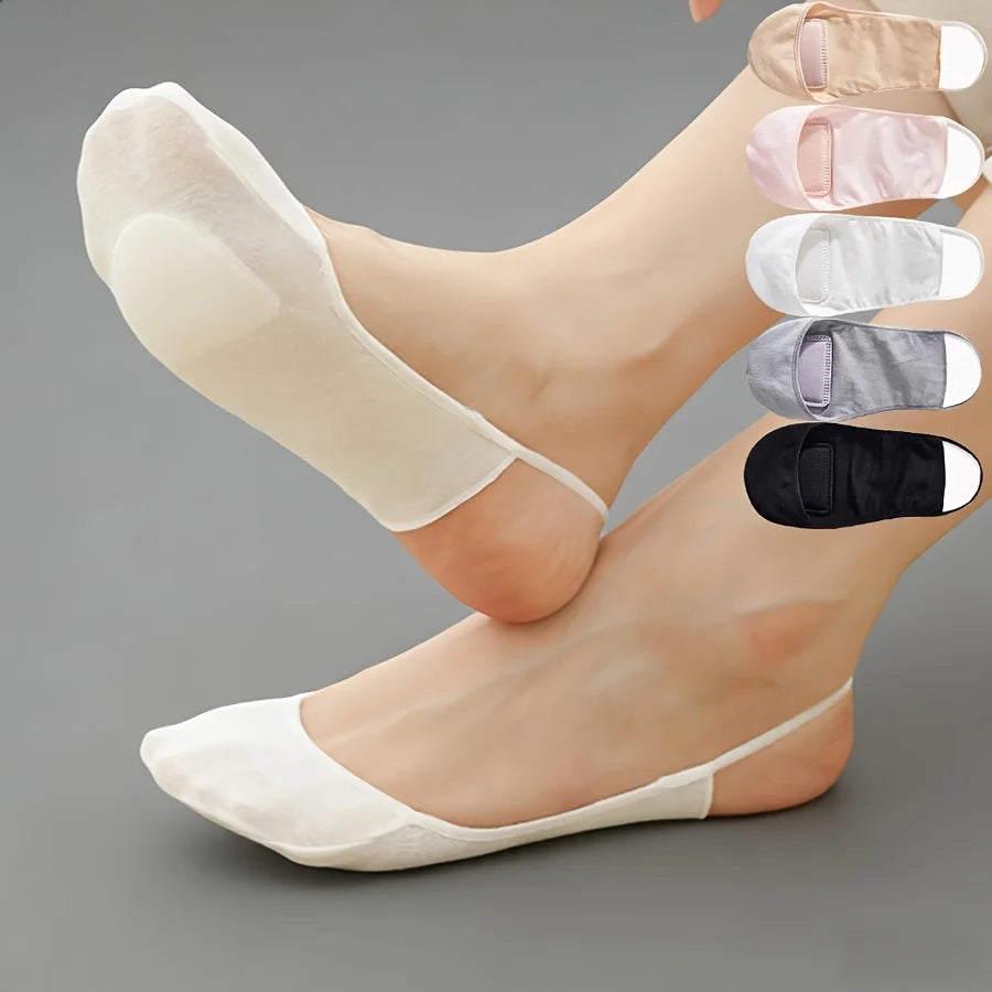 5 Pairs Women Invisible Boat Socks, summer thin shallow mouth design. Anti-slip half sole, heel drop-proof, comfortable socks Oasis Select