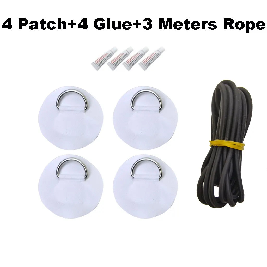 6.5CM D-Ring Patch for Inflatable Boat Kayak Dinghy SUP D-Ring PVC Patch Stand-Up Paddleboard Canoe Rafting Rope Ring Patch Oasis Select 4 White 4 glue Rope