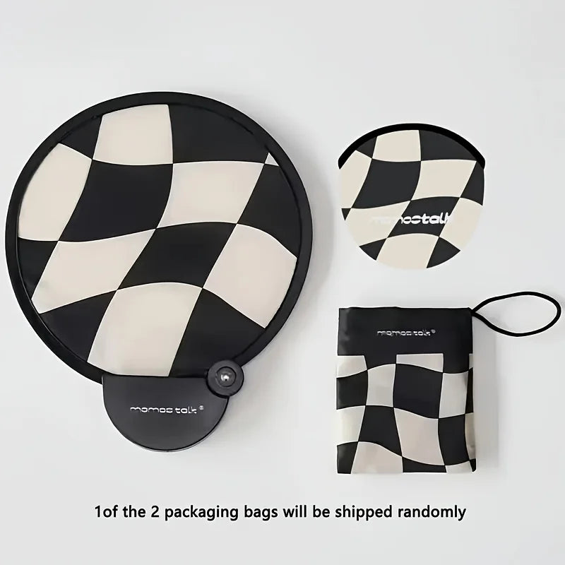 Portable Handheld Folding Fan with Storage Pouch - Compact Manual Cooling Fan Suitable for Summer, Travel, Beach & Parties Oasis Select checkerboard