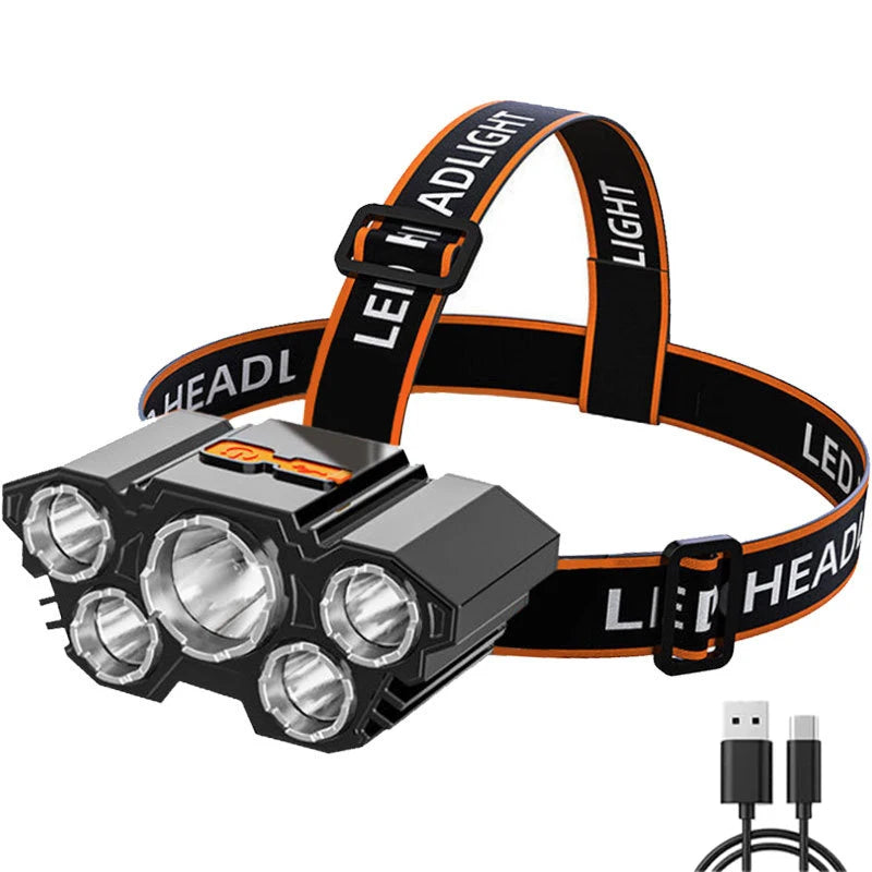 KDULIT 5 LED USB Rechargeable Headlamp | Camping & Fishing