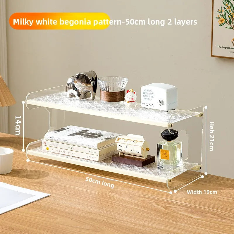 Desktop bookshelf, desktop shelf, desk storage rack, dormitory desk, study table, multi-layer shelf, multi-layer shelf Oasis Select Milky White 2-50