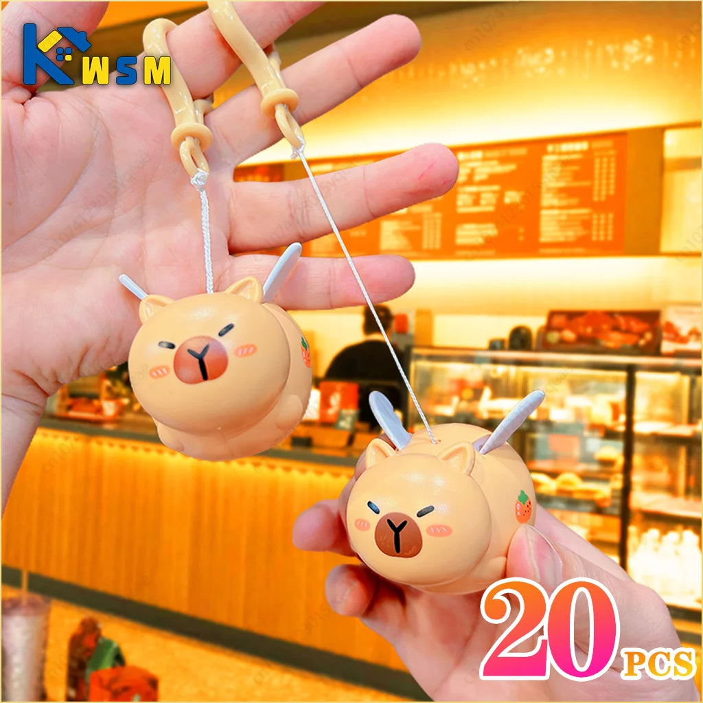 1-20PCS Kapybara Toys Creative Pull String Flying Kapybara Bag Pendant Car Keychain Pendant Decompression Kapybara Doll Keychain Oasis Select