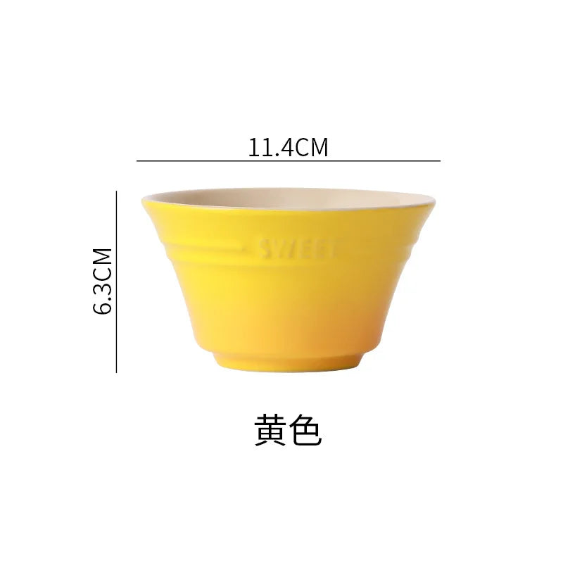 300ML Rainbow Gradient Color Dishes Rice Bowl Tableware Japanese Ramen Bowls Kitchen Dessert Salad Steamed Egg Bowl Tableware Oasis Select Yellow