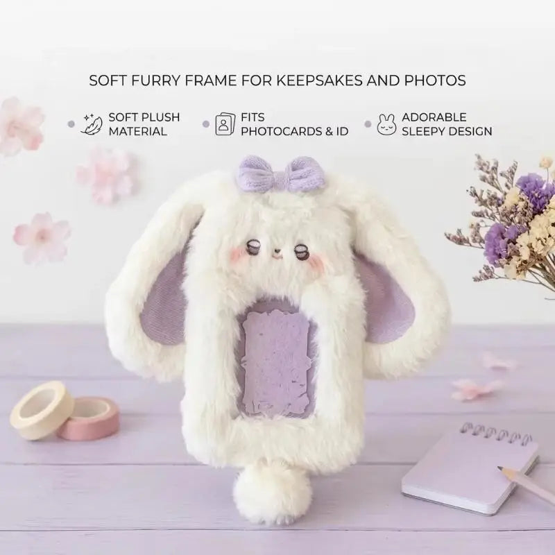 Cute Plush Rabbit Photocard Holder Soft Animal Design Anti-Scratch ID Card Case for Students School Daily Use 1Pcs Oasis Select