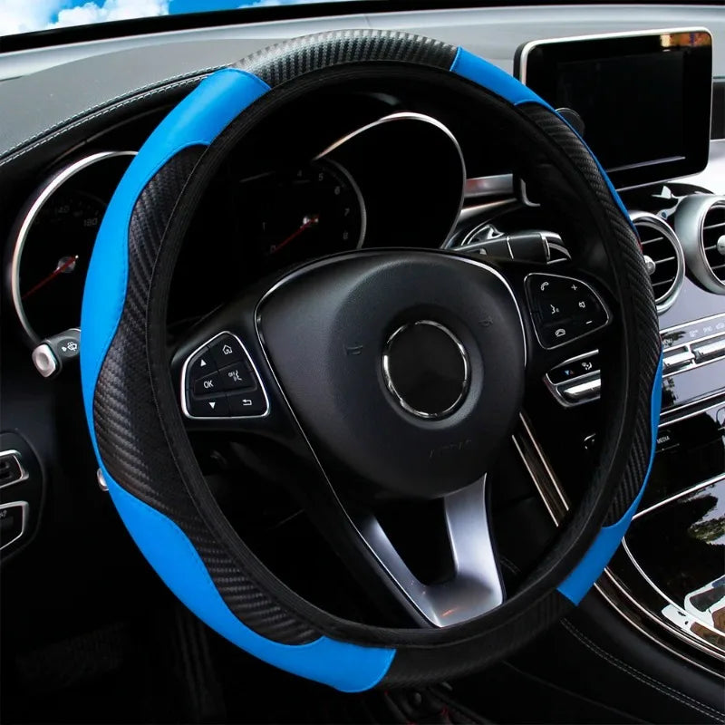 Practical ringless stretch car steering wrap, new carbon fiber leather elastic band steering wheel cover Oasis Select
