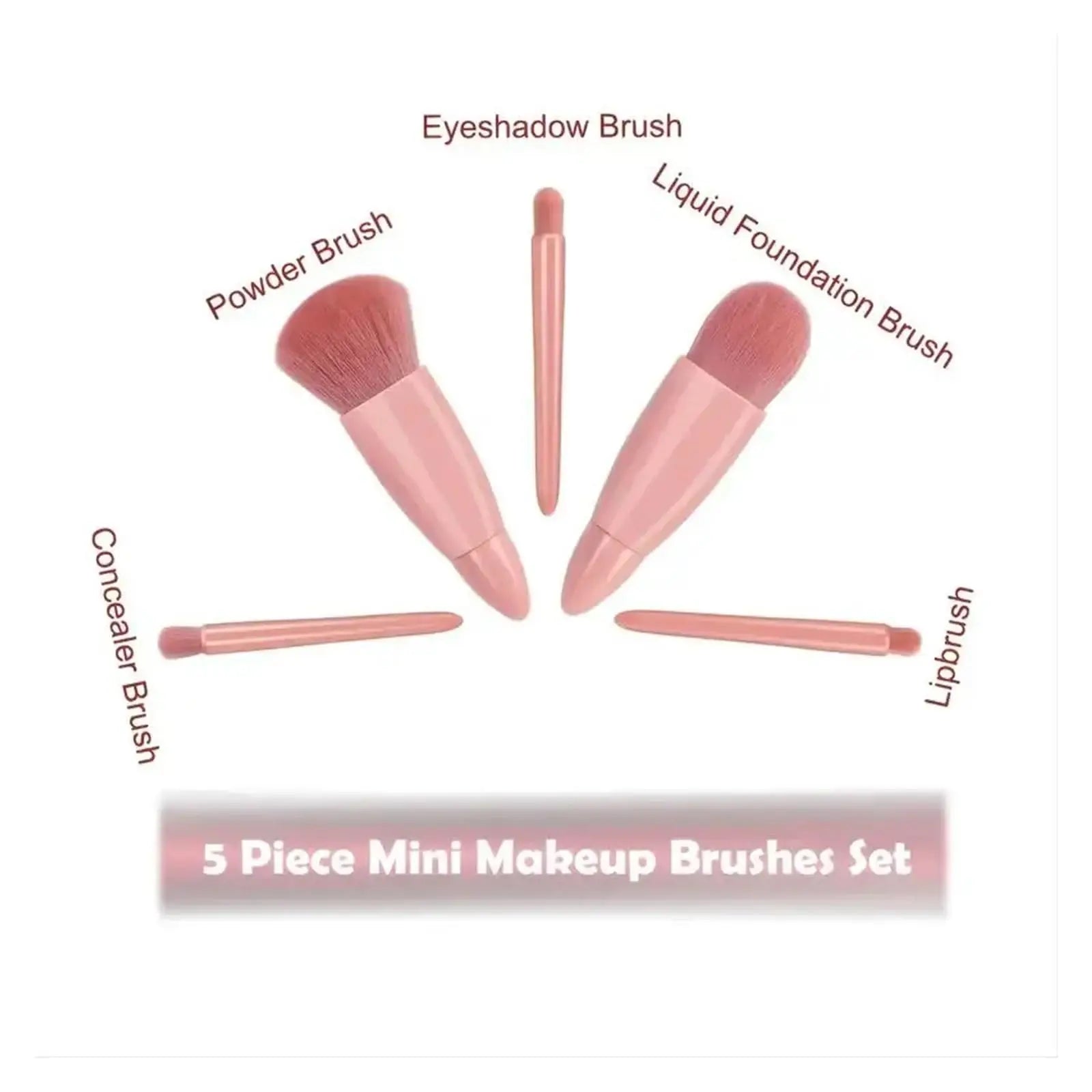 5pcs Mini Travel Size Makeup Brushes Set Complete Function Cosmetic Brushes Kit with Storage Case And Mirror for On-the-Go Oasis Select
