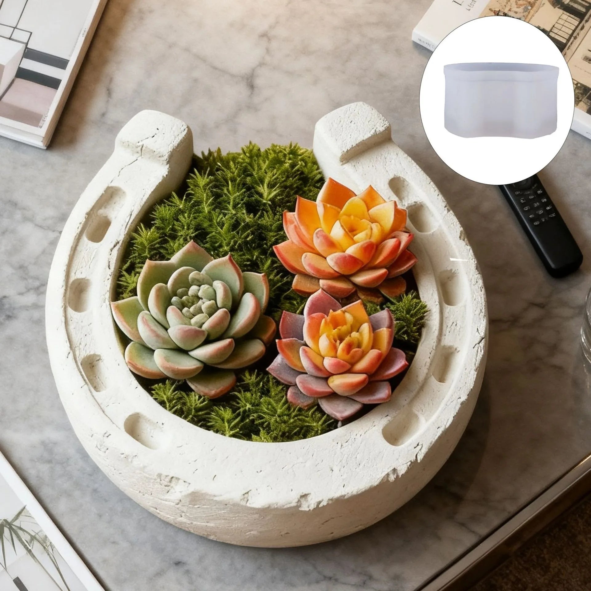Lucky Horseshoe Concrete Flower Pot Mold, Retro Cement Planter Silicone Mould, DIY Ashtray Storage Tray Resin Tool Oasis Select