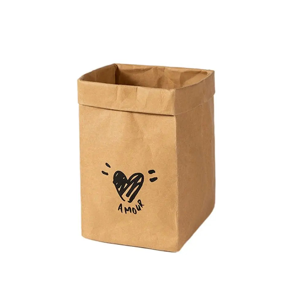 Durable Reusable Kraft Paper Bag Large Capacity Waterproof Packaging Bag Thickened Square Washable Takeaway Bag Home Oasis Select 02-M