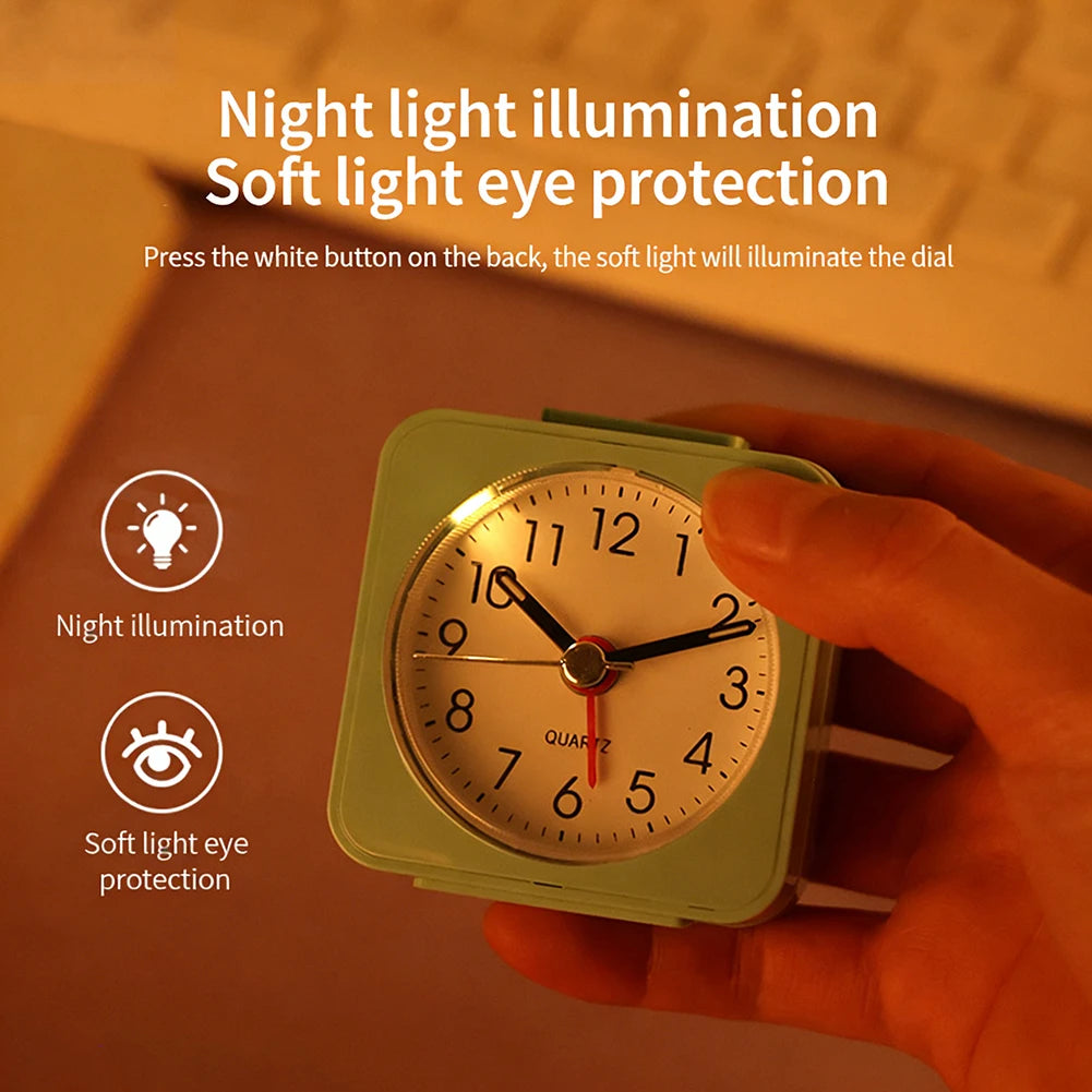 Mini Square Travel Alarm Clock – Silent, Compact & Night Light