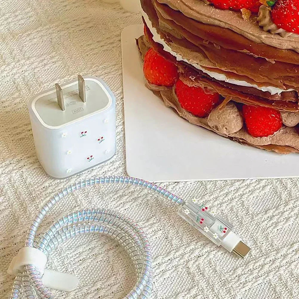 Cute Floral iPhone Charger & Cable Cover – TPU Protective Case