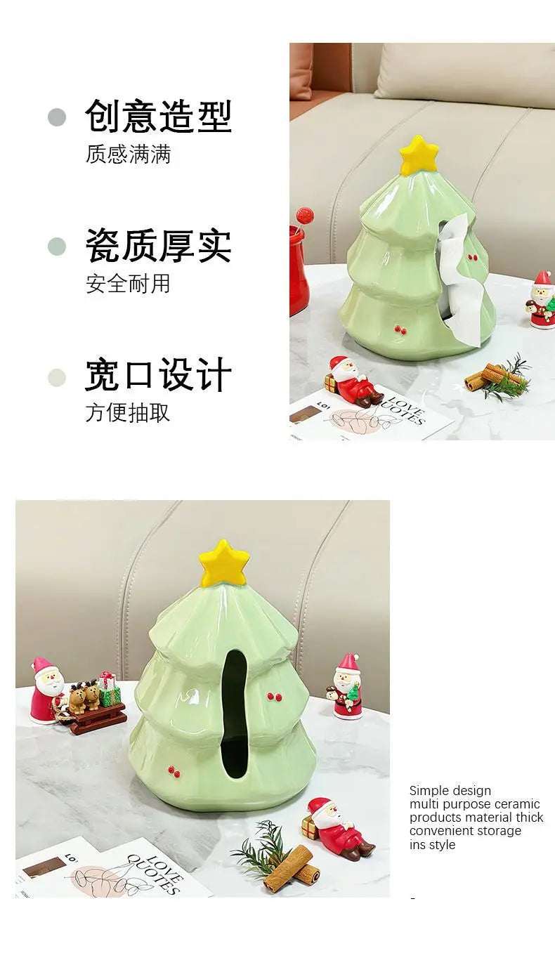 Creative Ceramic Tissue Box Christmas Tree Festive Atmosphere Tissue Box Napkin Box Table Decoration Restaurant Storage Oasis Select