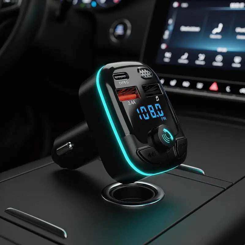 Car Charger Bluetooth 5.0 FM Transmitter Handsfree PD Type-C Dual USB Ambient Player MP3 Charger Type-C Wireless Light Oasis Select