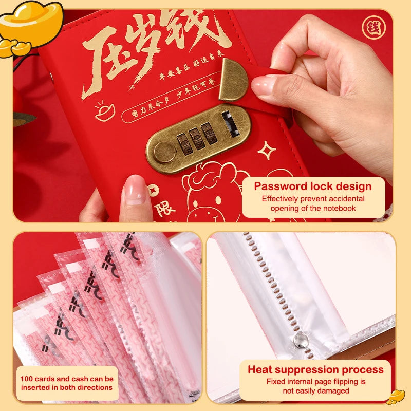 With Password Lock 100 Envelopes Money Saving Challenge Lucky Money PU Savings Binder Reusable Portable Money Collection Book Oasis Select