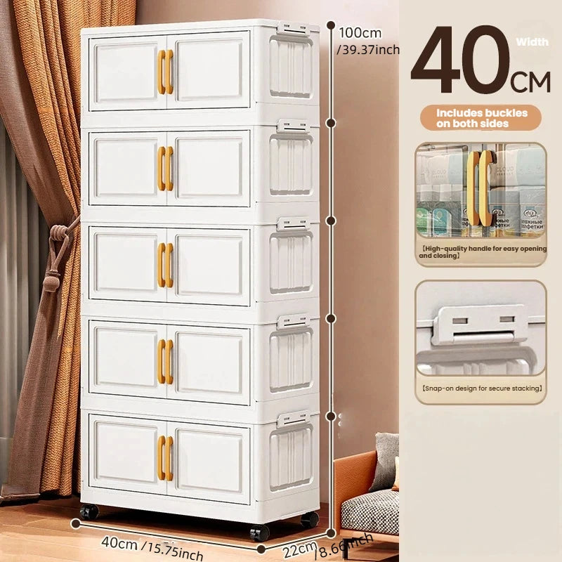 Double-door living room storage cabinet, folding floor-standing storage box, no installation required, simple storage cabinet Oasis Select 40cm-5 layers-white
