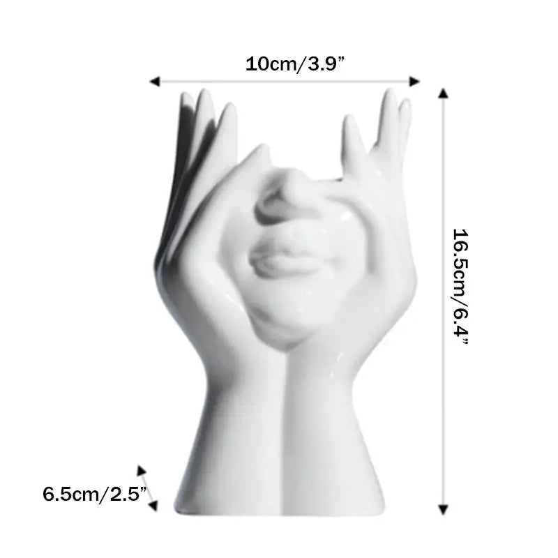 White Vase with Art Face Design, Creative Desktop Ornament Handmade Gift Modern Home Decor Oasis Select 001