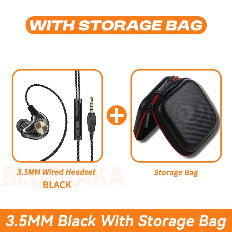 HIFI Heavy Bass Wired Earphone 3.5mm AUX In Ear Gaming Headset Dynamic Music Headphones Stereo Noise Cancelling Earbuds With Mic Oasis Select Black With Bag