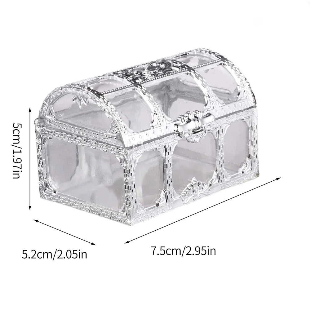 Retro Treasure Chest Mini Storage Box, Transparent Pirate Candy Jewelry Display Box, Suitable For Weddings, Parties, Birthday Oasis Select Silver as picture shown