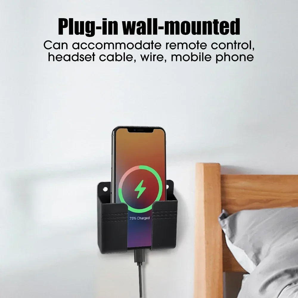 1pc Wall Mounted Storage Box Multifunction Punch Free Organizer TV Remote Control DIY Mobile Phone Plug Charging Holder Stand Oasis Select