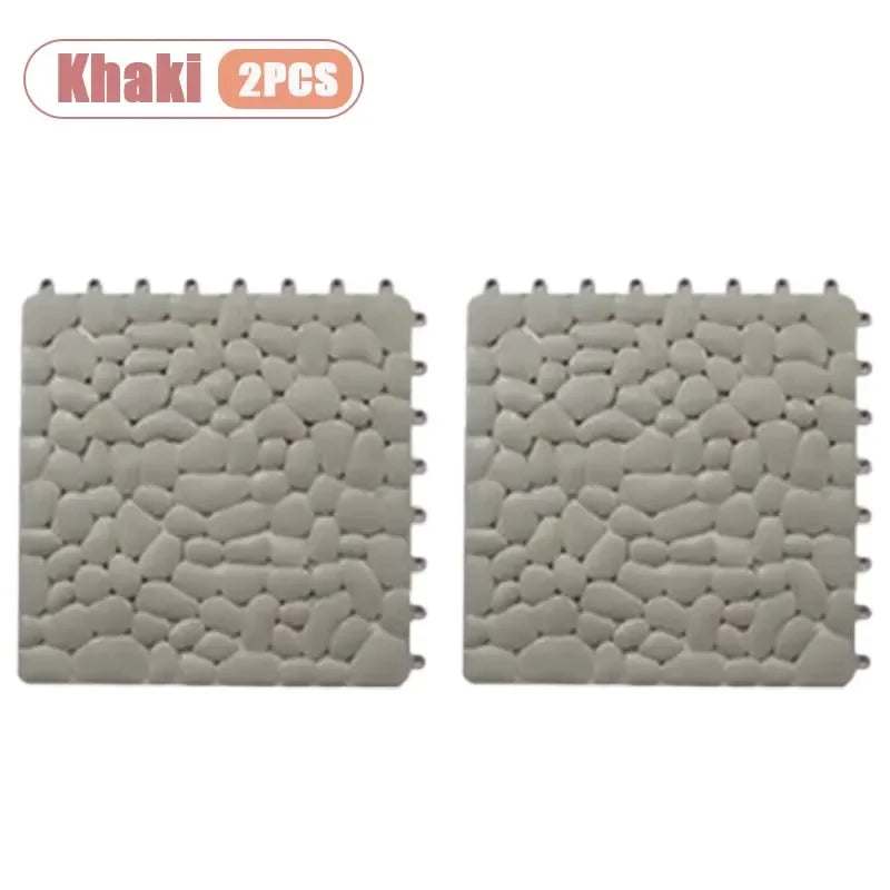 1-10PC 30X30cm Bathroom Pebble Non Slip Mat Waterproof Splicing Shower Pad for Toilet Room Floor Drop Resistant Foot Cushion Mat Oasis Select Khaki-2PCS
