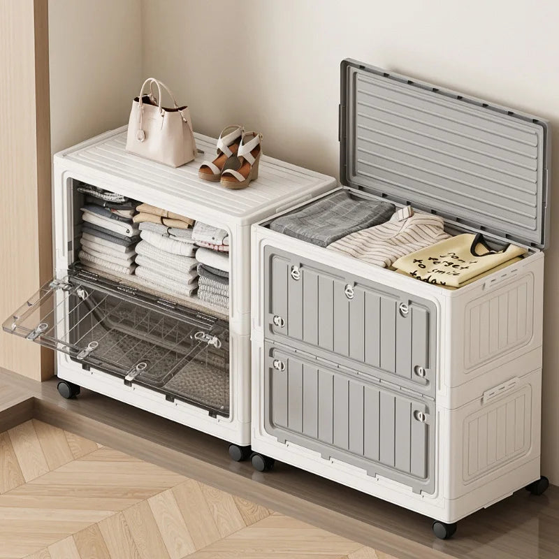 COIZYZZL Large Capacity Foldable Storage Bin, Transparent Mobile Organizer with Wheels, Space-Saving Design for Clothes & Toys Oasis Select