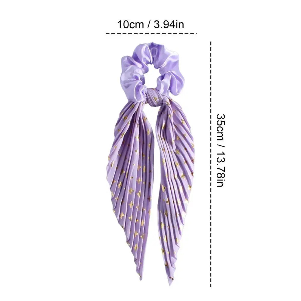 1PC Flower Print Bow Satin Long Ribbon Ponytail Scarf Tie Scrunchies Women Girls Elastic Bands French Headdres Hair Accessories Oasis Select Purple