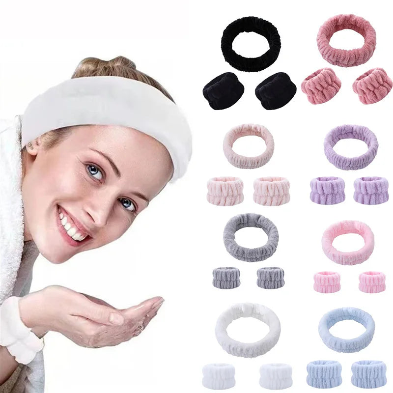 Wash Face Headbands For Women Coral Fleece Hair Bands Cuff Waterproof Bands Absorbent Wristbands Head Band Hair Accessories Set Oasis Select