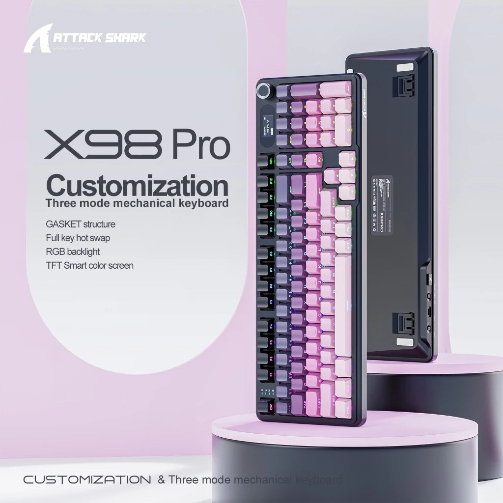 Attack Shark X98 Pro Mechanical Keyboard 3-Mode Wireless (BT/2.4G) Gasket Mount Hot-Swap RGB & TFT Screen | 4000mAh 80% Layout Oasis Select