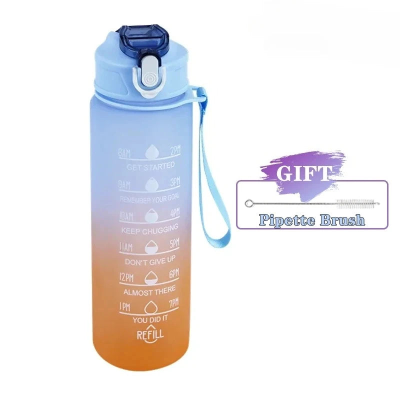 900ml Sports Bottle with Time Scale Outdoor Gradient Color Sports Bottle Portable Fitness Motivational Straw Mug BPA Free Oasis Select Blue