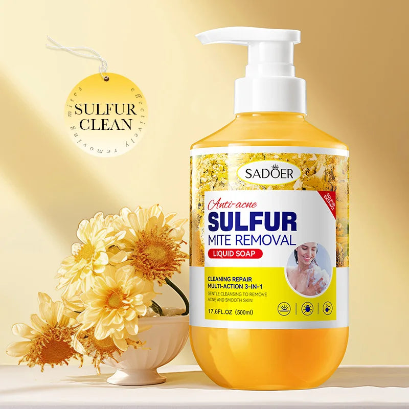 500m Anti-Mite Sulfur Shower Gel Deep Cleansing Oil Control Anti-Acne Soothe Repair Body Skin Care Wash for Women & Men Oasis Select