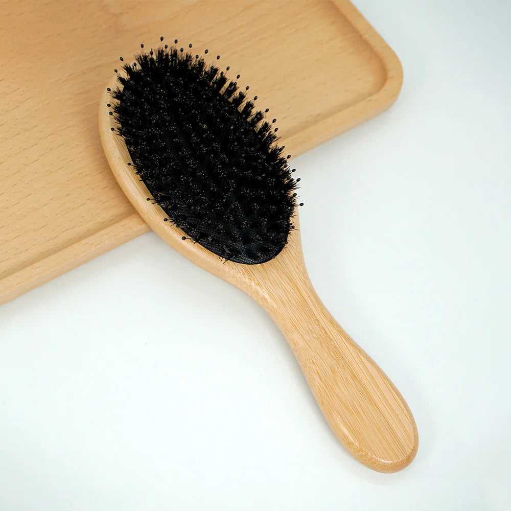 Natural Bamboo Comb Boar Bristle Hair Brush Portable Wooden Air Cushion Comb Scalp Detangler Haircomb Salon Styling Hair Tools Oasis Select Wood2