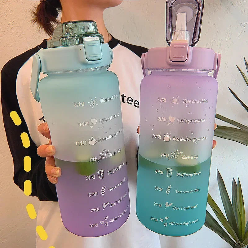 2 Liter Water Bottle with Straw Female Girls Large Portable Travel Bottles Sports Fitness Cup Summer Cold Water with Time Scale Oasis Select