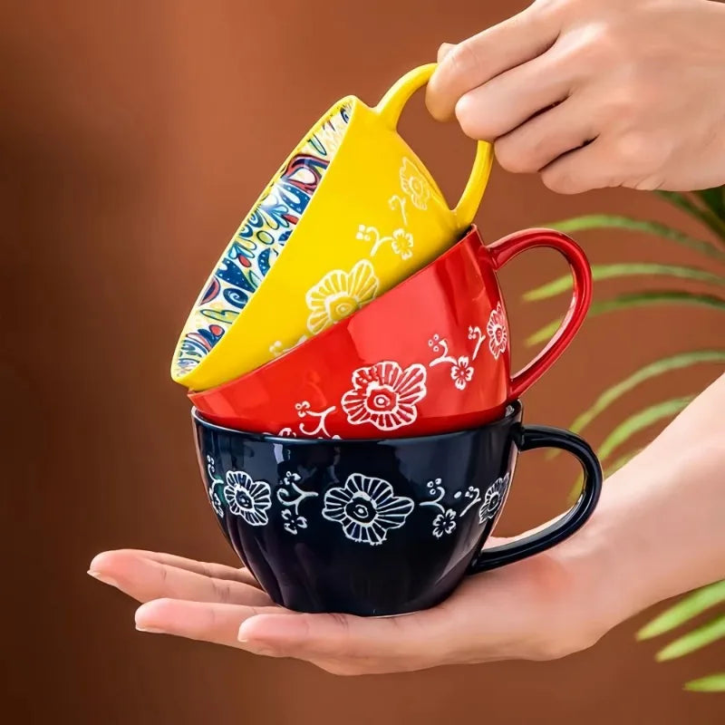 1pcs Vintage Bohemian Ceramic Mug Multi-purpose Daily Drinking Vessel Nice Present for Friends Family Work Partners Oasis Select