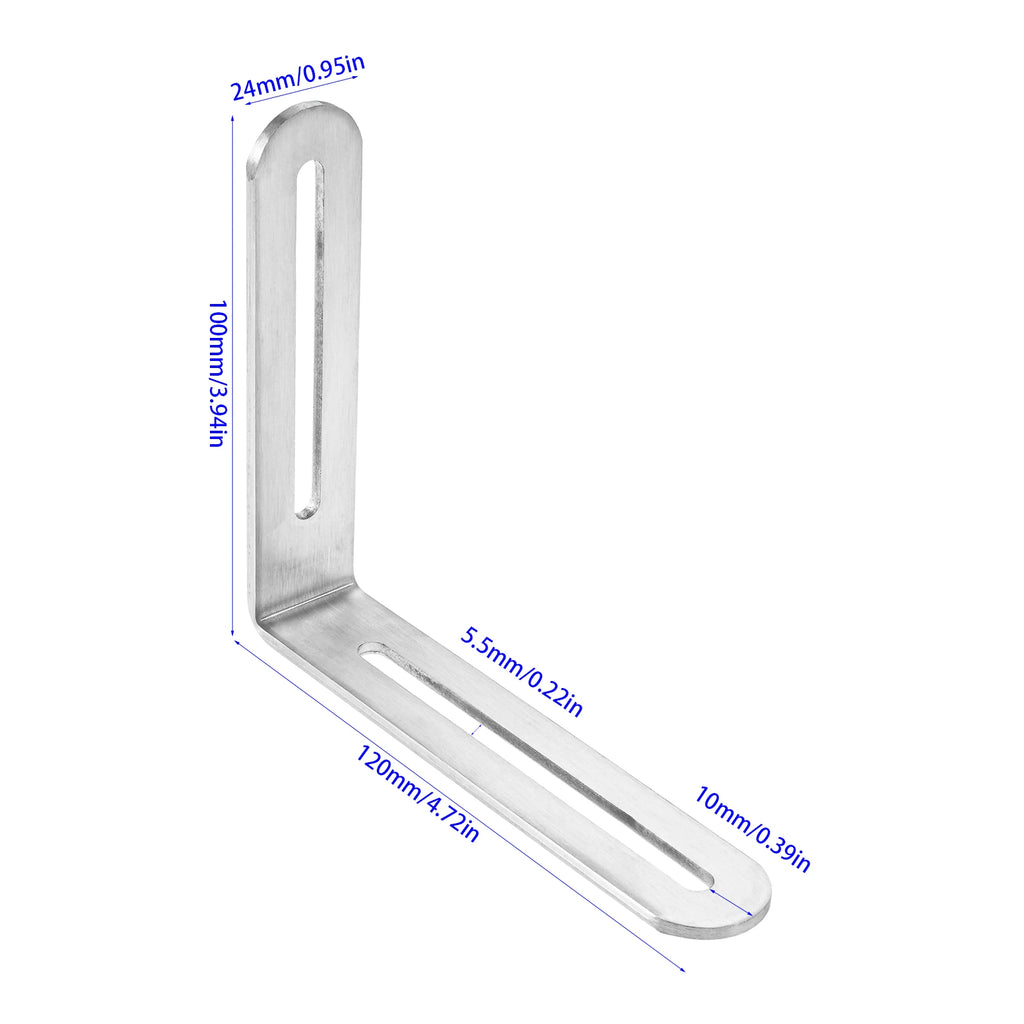 4Pcs 3mm Thick Multi-Size Heavy Duty Furniture Shelf Wall Support ,Silver Stainless Steel 90° Slotted Corner Braces with Screws Oasis Select 24 x 100 x 120mm