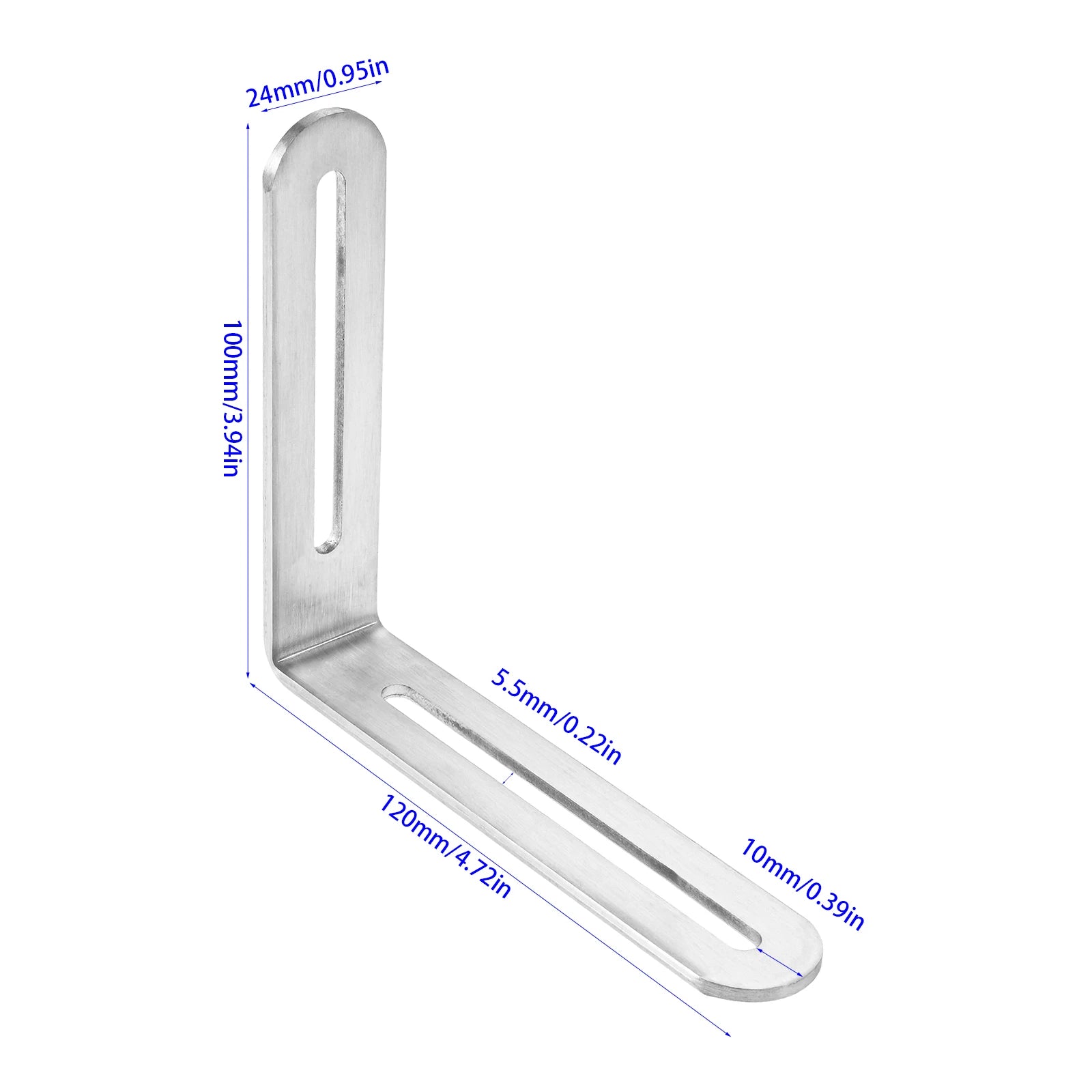 4Pcs 3mm Thick Multi-Size Heavy Duty Furniture Shelf Wall Support ,Silver Stainless Steel 90° Slotted Corner Braces with Screws Oasis Select 24 x 100 x 120mm