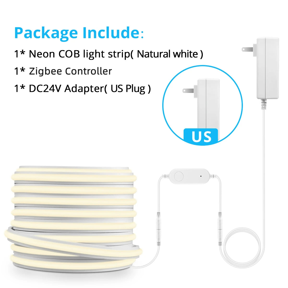 3M 5M 10M Linear Dimming Neon Light Strip High Brightness 280LEDs/M Work With Zigbee 3.0 Single Color Controller Tuya/Smartlife Oasis Select NaturalWhite US Plug 3m