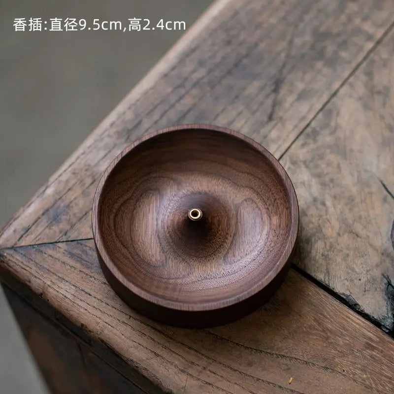North American Black Walnut Solid Wood Incense Stick Handmade Tea Ceremony Round Incense Burner Agarwood Tray Holder Oasis Select Black walnut