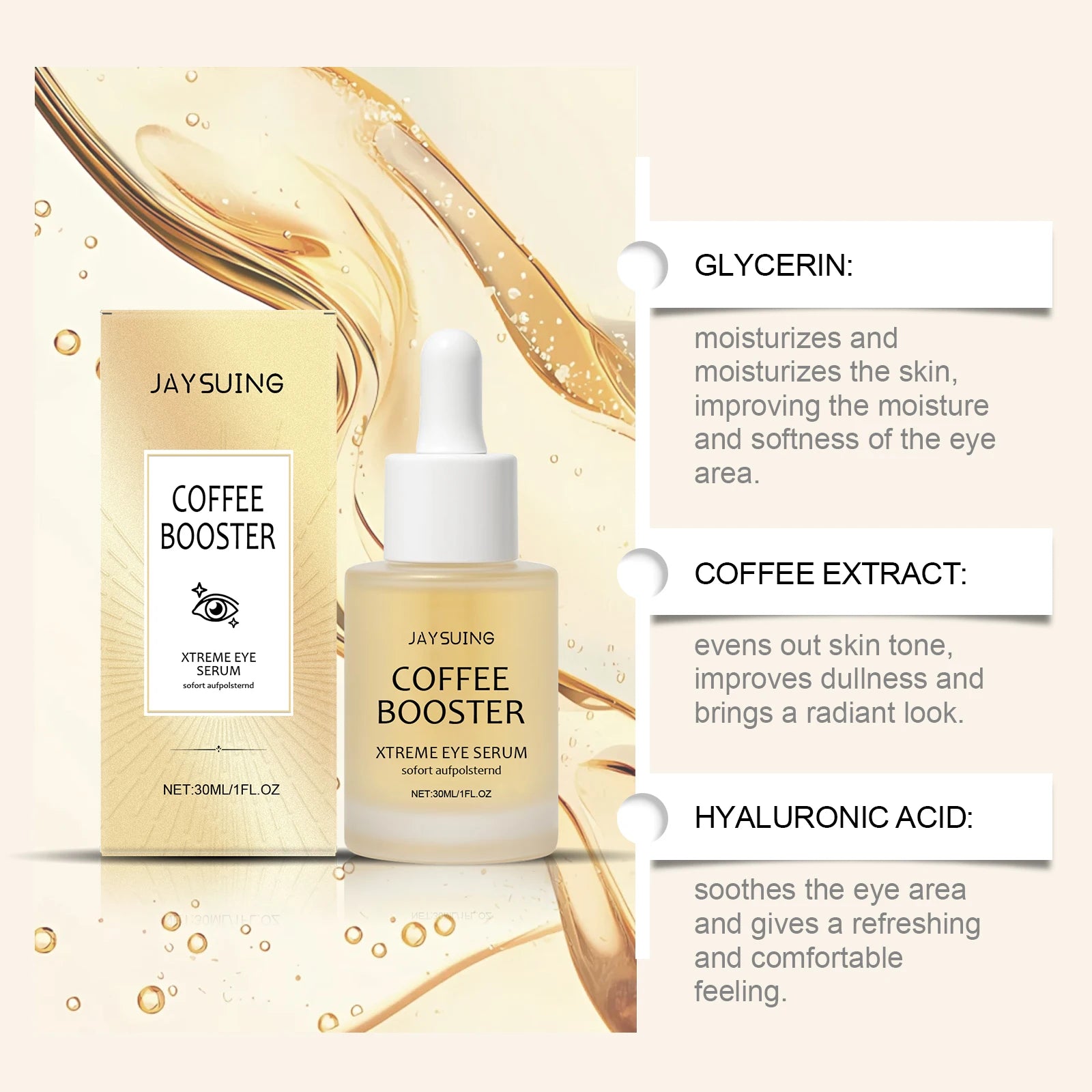 Coffee Eye Cream Roller, Eye Mask & Serum – Dark Circles Eye Care Set Oasis Select