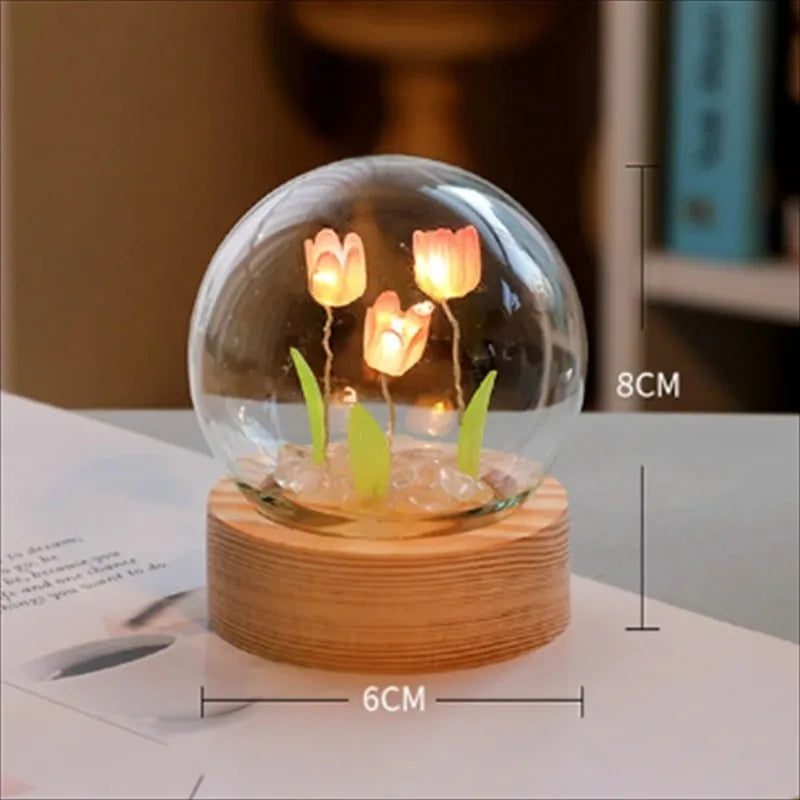 Cute Bedroom Room Decor Floral Lamp Tulip Night Light Valentines Day Gift Lampara Tulipanes Girlfriend DIY Material Handmade Oasis Select