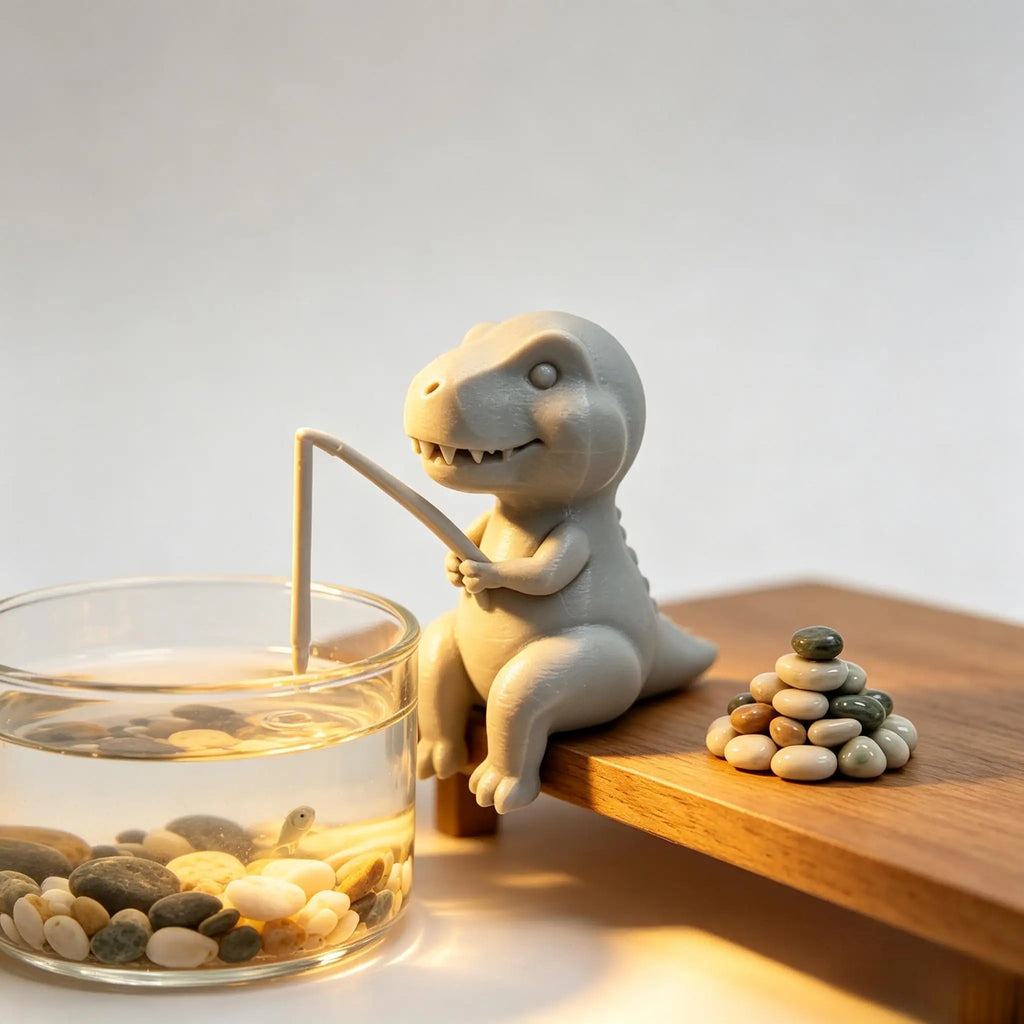 Fishing Dinosaur Figurines 3D Printed Cute T-Rex Desk Ornaments Monitor Edge Decor Fish Tank Aquarium Landscape Home Decor Gifts Oasis Select