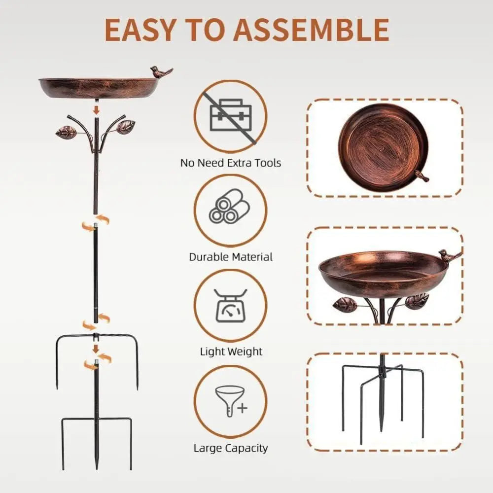 Retro Iron Bird Feeder & Bathtub – Large Capacity Metal Stand Bird Feeder Stand Oasis Select