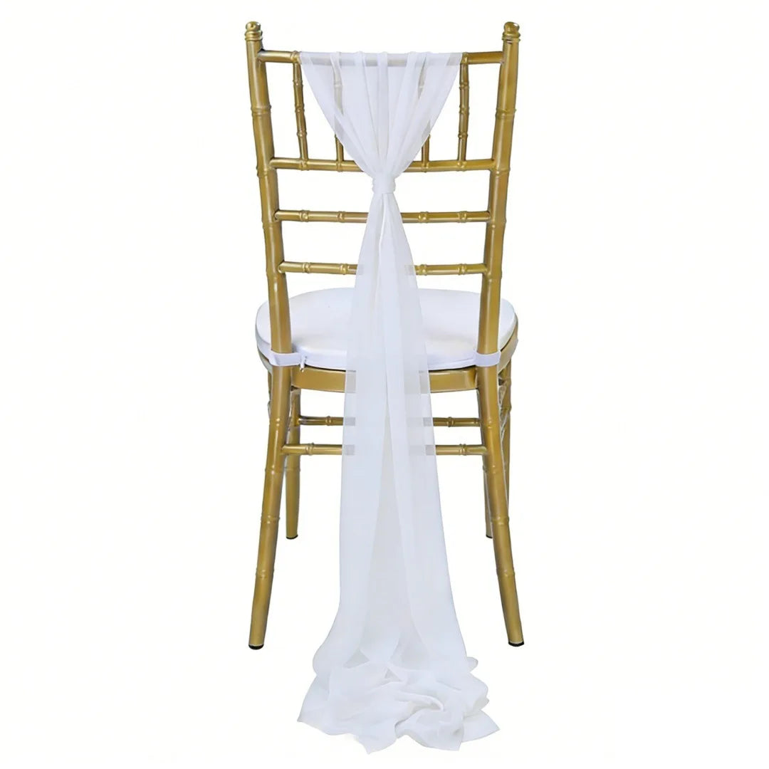Wedding Chair Sash Beauty Tulle Polyester Streamer Hotel Banquet Decoration Chair Cover Tie Ribbon Bow Oasis Select White
