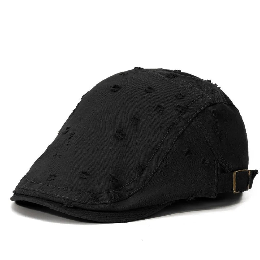 Fashion Hole Sketching Beret Hat Cotton Adjustable Painter Hat Soft Newsboy Hat Hip Hop Oasis Select Black